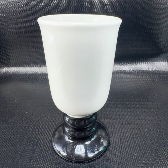 Vintage Hall China 1273 Pedestal Mugs White Black Set Of 2 MCM USA Pottery Mugs - Picture 10 of 16